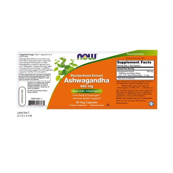 Ashwagandha 450 mg – NOW foods 90 κάψουλες
